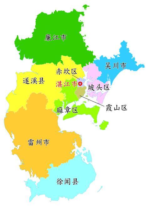 湛江市各区县面积人口:雷州市面积最大人口最多,赤坎区面积最小