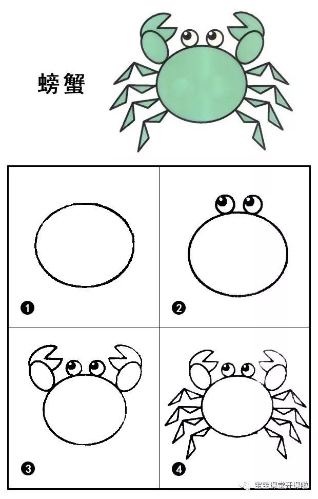 螃蟹简笔画 螃蟹是甲壳类动物,身体被硬壳保护着,靠鳃呼吸.