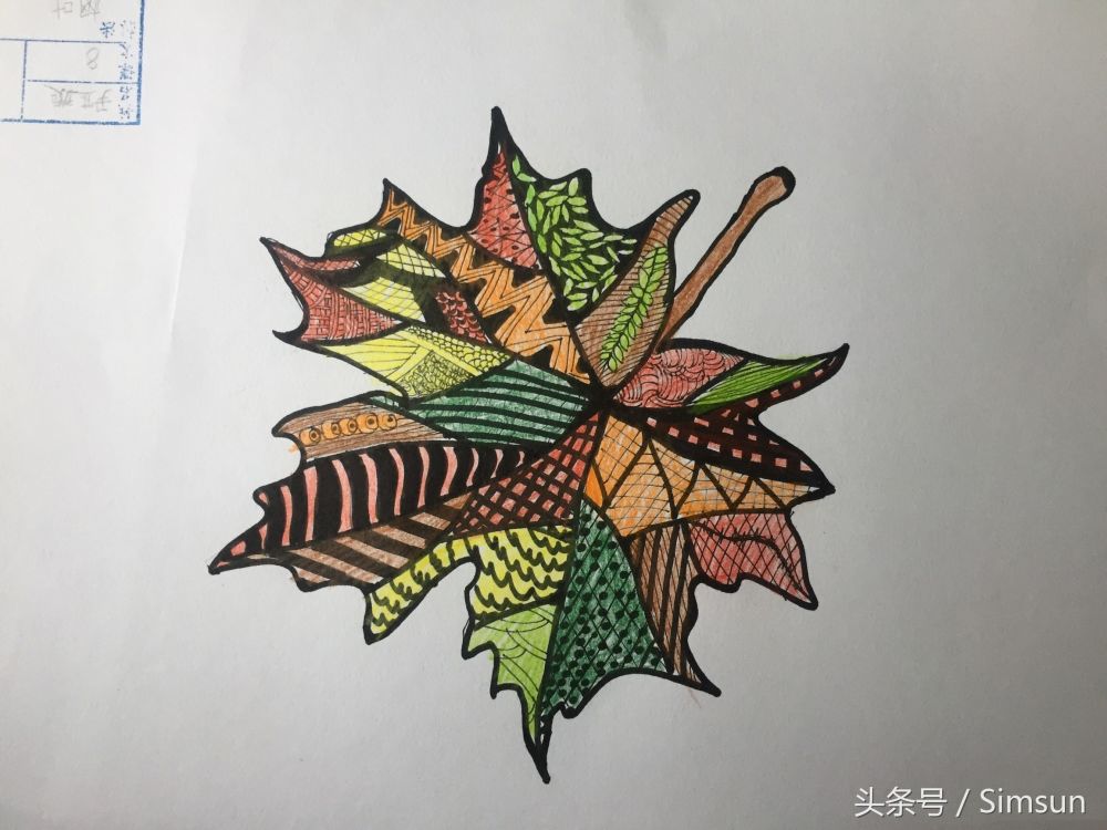 儿童线描装饰画:创意枫叶绘画,不一样的一叶知秋