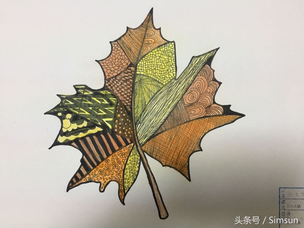 儿童线描装饰画:创意枫叶绘画,不一样的一叶知秋