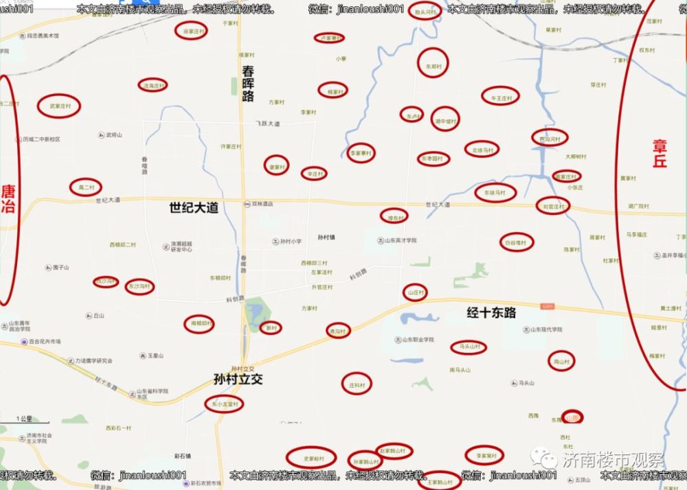 高新区示意图,东区是最大的一部分)   这个片区西接唐冶,东连章丘圣井