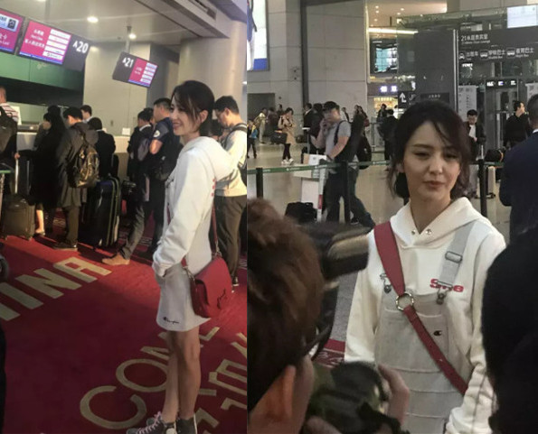 机场偶遇佟丽娅,精修图跟未修图的差别真大,网