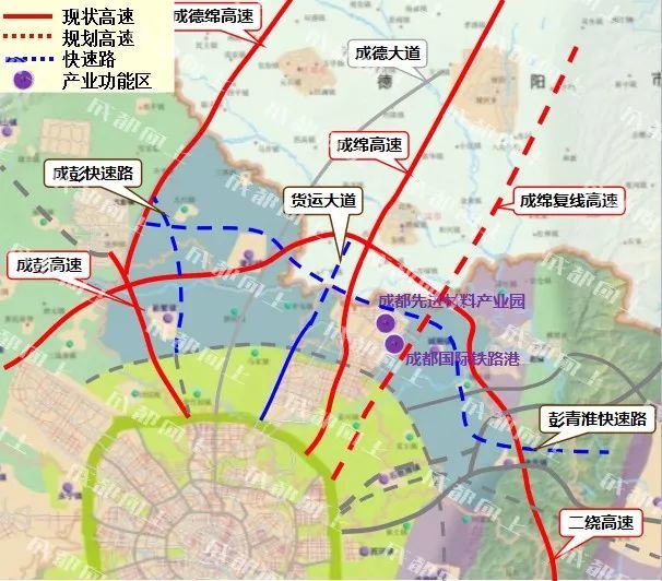 目前,成德大道可以直接抵达什邡市金轮镇附近,与省道s106线相连.