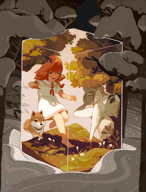 纽约插画家rebecca mock的gif图片中,动态往往隐藏在细致描绘的细节