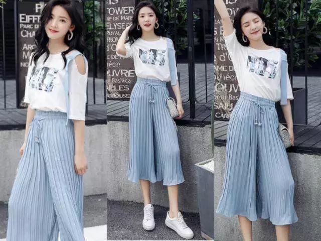 夏季最显瘦的4种阔腿裤款式,搭配白色露肩上