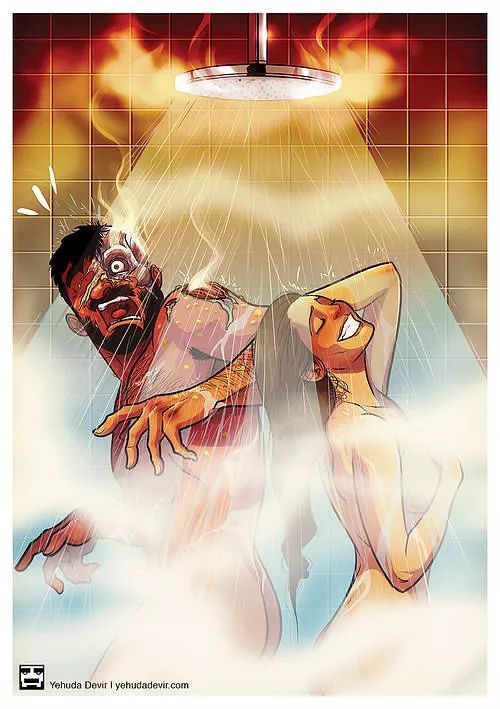 和女朋友一起洗澡时男生的感受……国外超火爆的情侣漫画!
