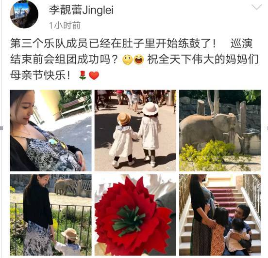 李靓蕾晒出家庭照片,"乐队鼓手"已经准备就绪,五年生仨!