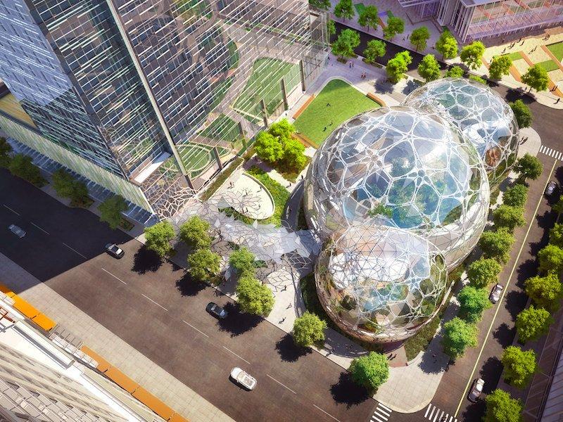 亚马逊总部前建3个玻璃球 养濒危植物