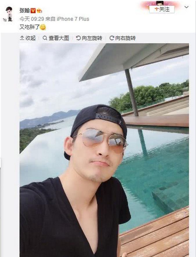 张翰晒度假图,长胖帅成大叔