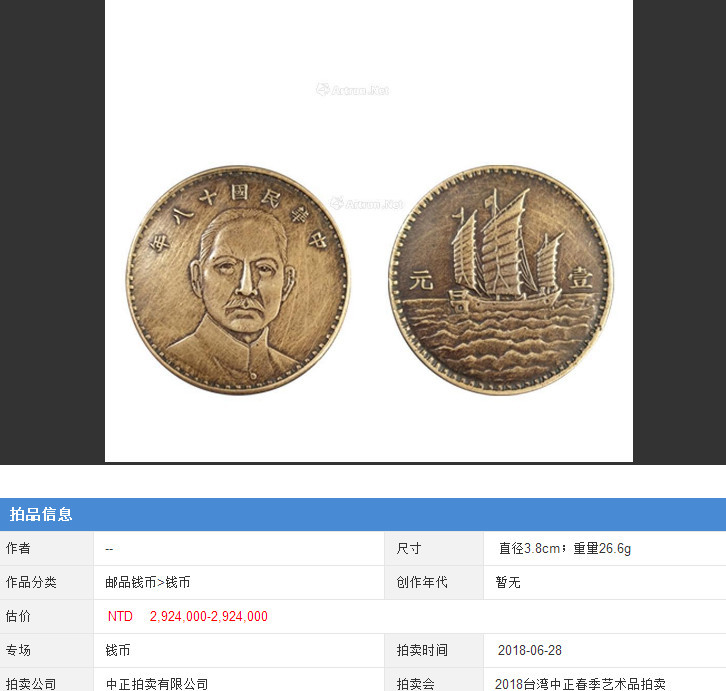 2018年中华民国三帆币与袁大头苏维埃版价格揭晓 看点快报