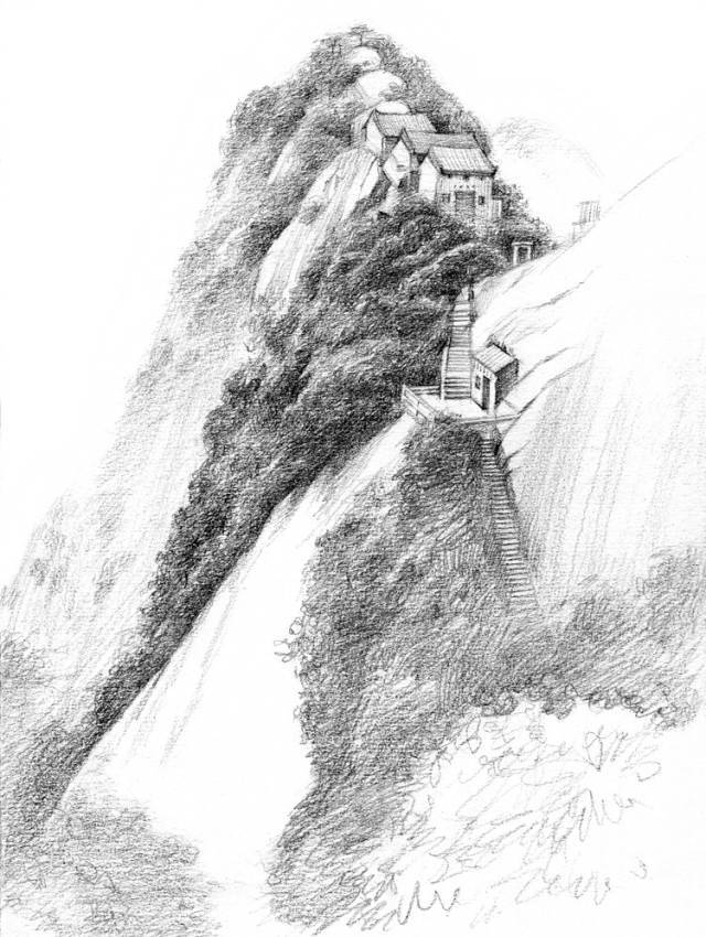 素描入门——零基础学风景素描,峻岭小屋的刻画