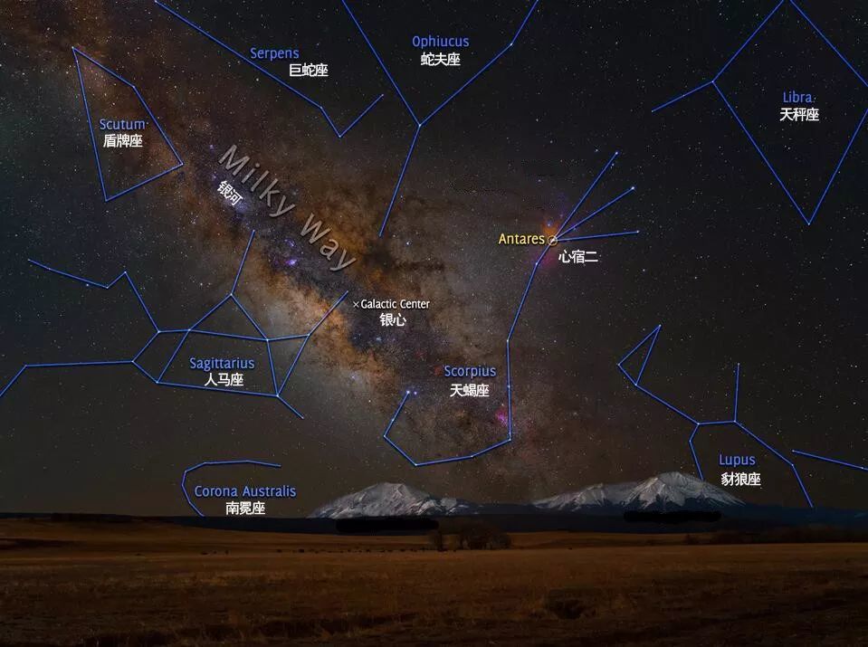 人马座附近灿烂的星空(来源:apod,文字处理:张恩红) 春季大曲线  星座