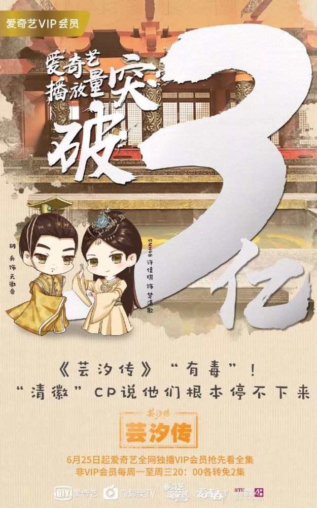电视剧《芸汐传》爱奇艺播放量破三亿啦 撒花!