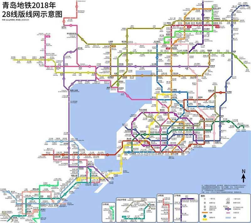 2018青岛28线线版规划图曝光,9条地铁穿越青岛西海岸