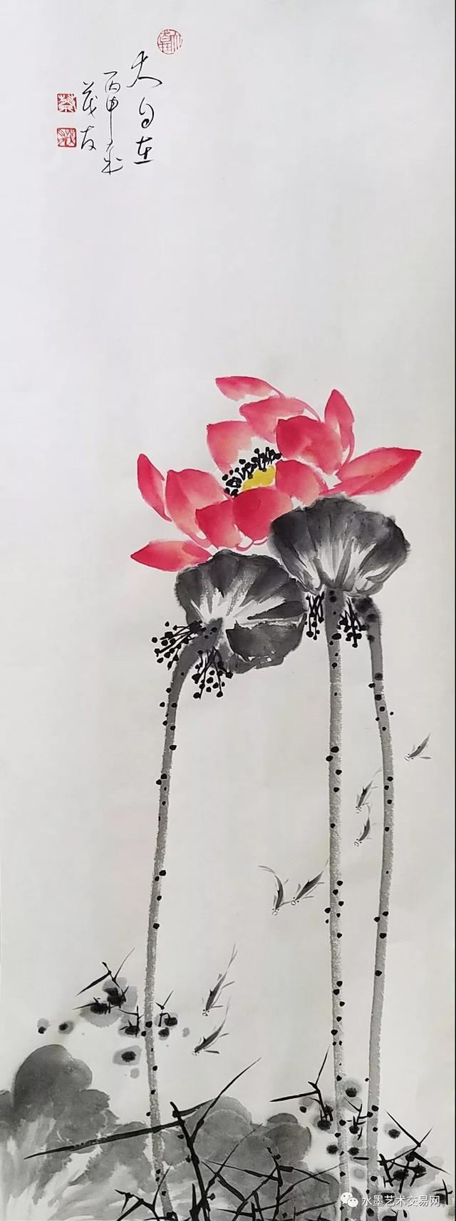 蔡茂友与清代赵之谦水墨荷花作品对比欣赏