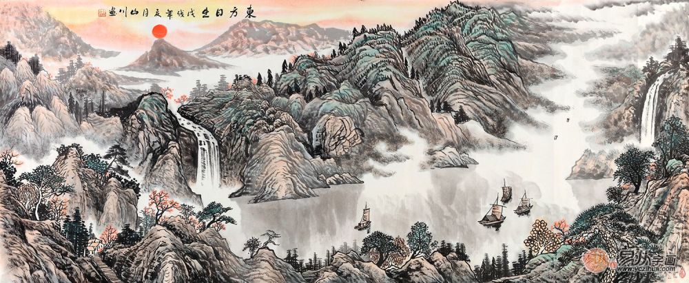 气壮山河 画家山川手绘国画作品《东方日出》