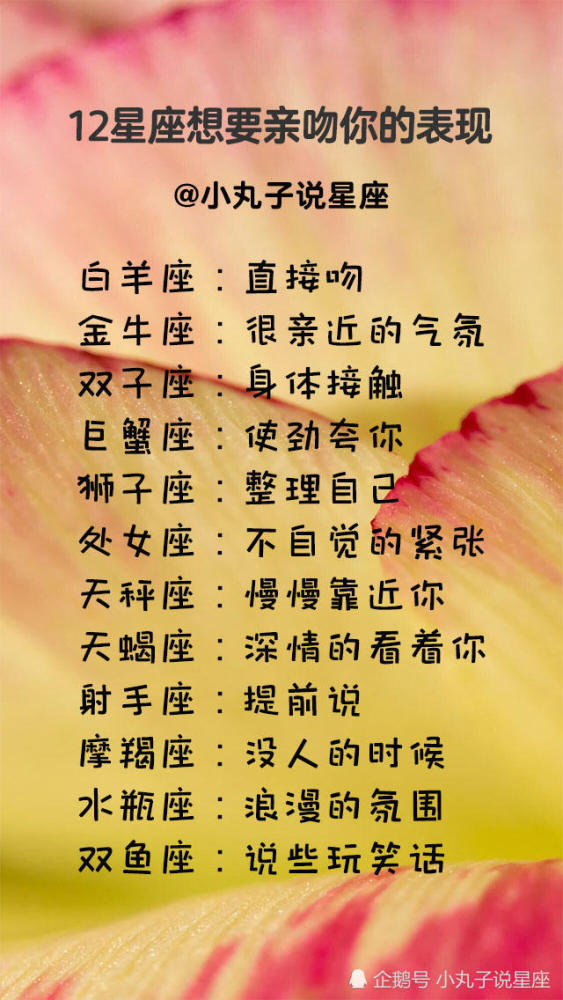 12星座想要亲吻你的表现,12星座最可爱的地方,十二星座幸运物