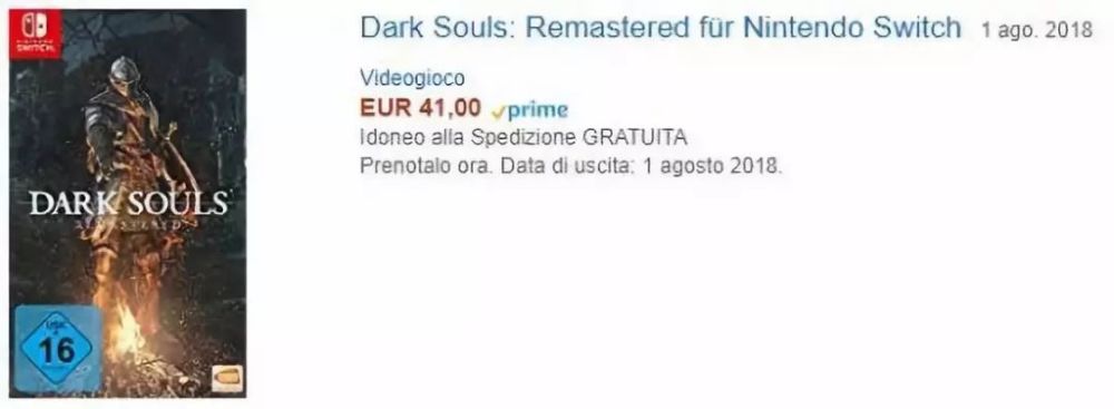 亚马逊爆 Switch《黑暗之魂:重制版》或在8月1