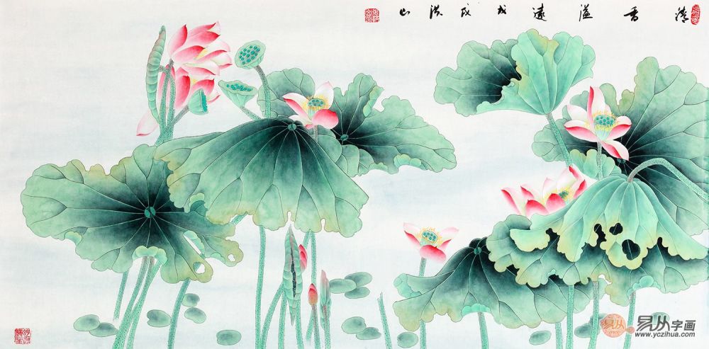 当代谁最擅长画荷花的是谁 张洪山画的工笔荷花图最好看
