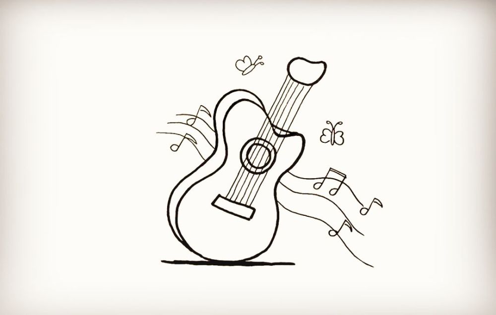 第六步 接着用直线画出它的琴弦. 以及下方底部的阴影部分.