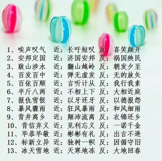 小学语文必须掌握的100个成语近义词+反义词