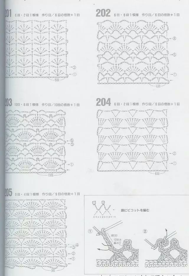 钩针花样大全编织图解,一线连钩针花样和花边262款