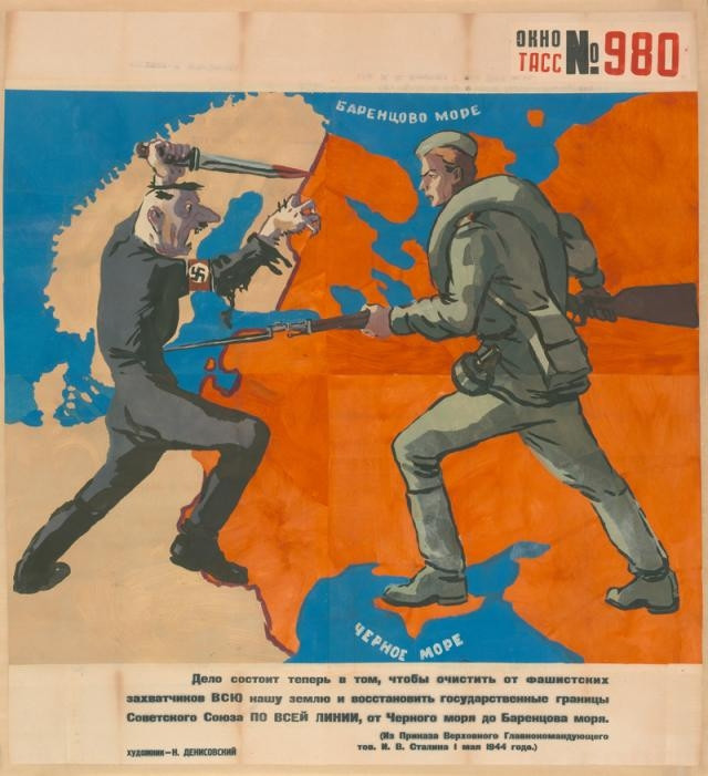 同纳粹英勇作战的苏联士兵,地图上的边界线显示着他们必须要收回的