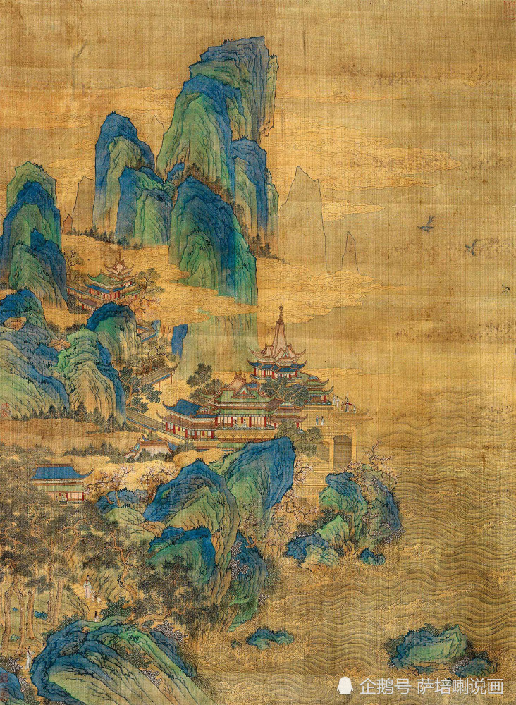 绘富丽堂皇古典之美,画仙山楼阁云水氤氲,山水画名家黄秋园绘《福山