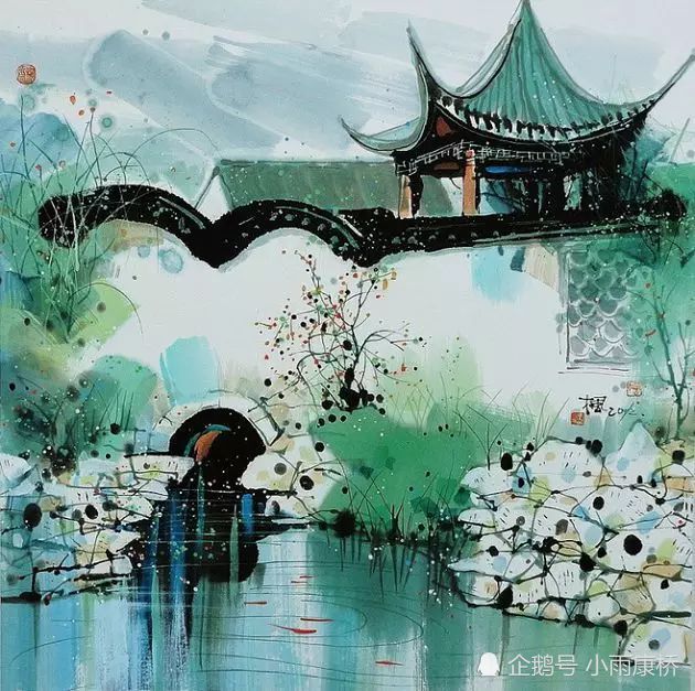 这水彩画的意境,绝美!小桥流水 烟雨江南