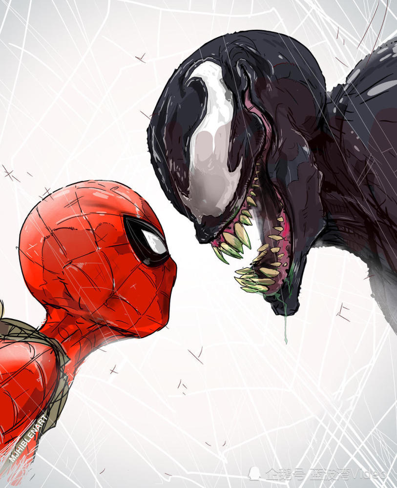 5张漫威蜘蛛侠的手绘版图片,蜘蛛侠和毒液的对峙