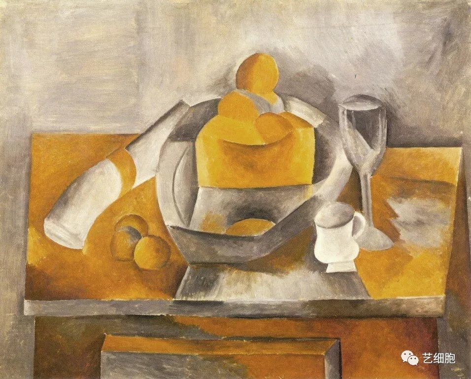 《静物与奶油蛋卷》,1909年,毕加索作品
