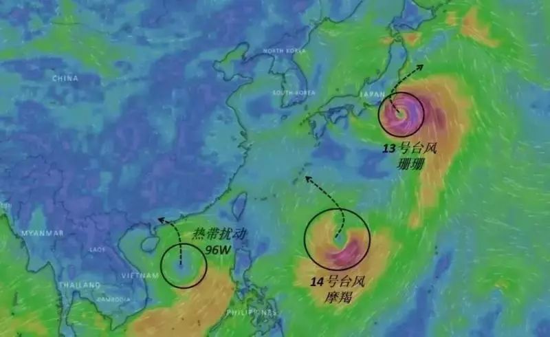 目前洋面上的台风分布情况 "摩羯"未来三天对我国海区无影响.