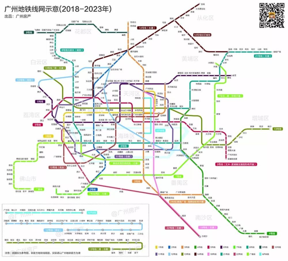 19条线路,超400座车站!广州地铁2023年线路示意图