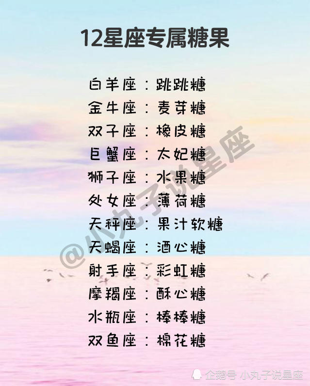 12星座专属糖果,12星座热门歌曲,十二星座的标志性笑容