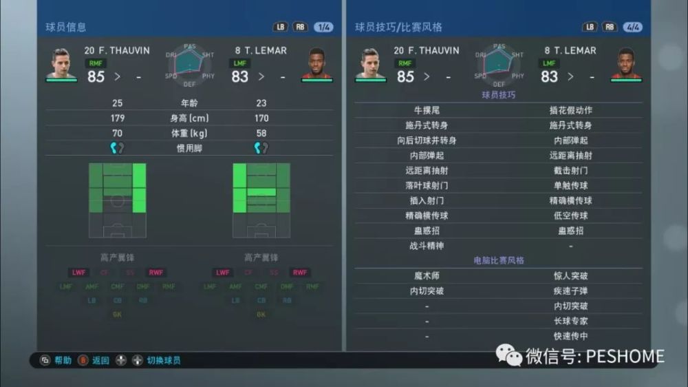 实况足球手游版OPR升降后球员各项能力值一