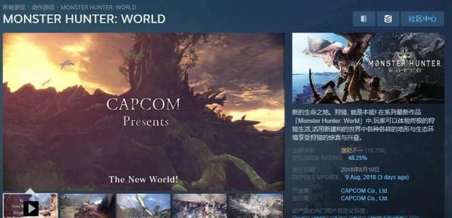 Steam版 怪物猎人 世界 中文好评率跌至27 看点快报