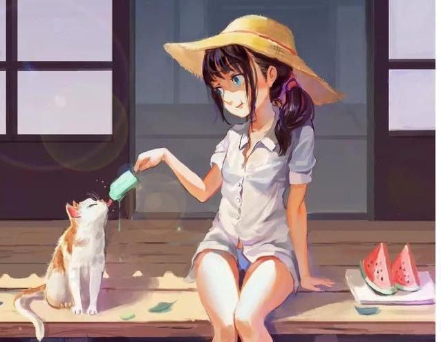 动漫吃冰棒女孩萌图插画精选壁纸,美图图集!