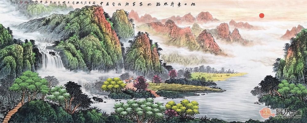 客厅背景墙,挂画,装饰画,客厅,旭日东升,万山红遍层林尽染,风水学