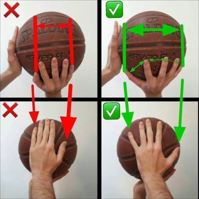 投篮时手掌的触球面积一定要大,便于更好的控制球.