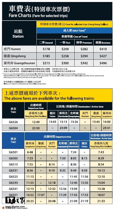 港铁公布广深港高铁列车时刻表