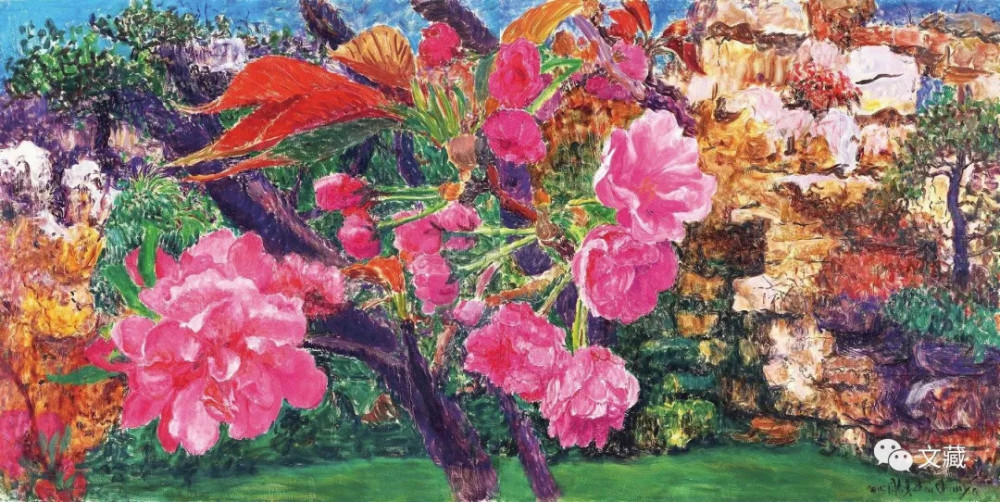 周春芽:画桃花从人性的角度思考得比较多,色彩很鲜艳,画起来比较自由