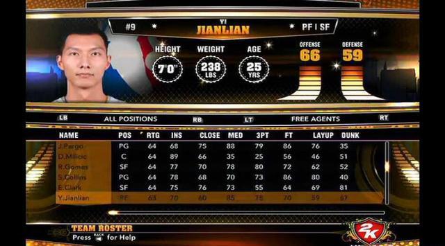 易建联2K能力值74 湖人无人上80_学生时代网