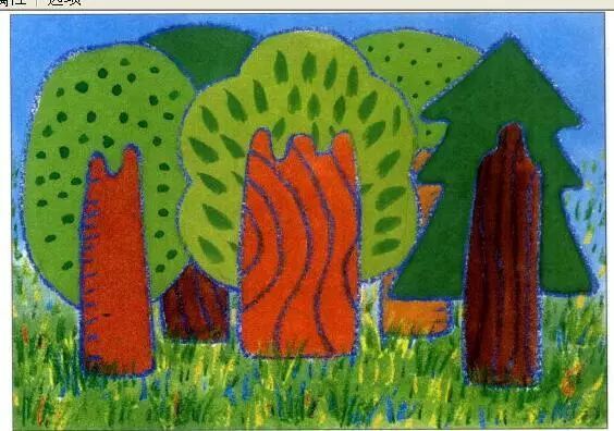 儿童绘画教室水粉画法:对比色几棵树-天天