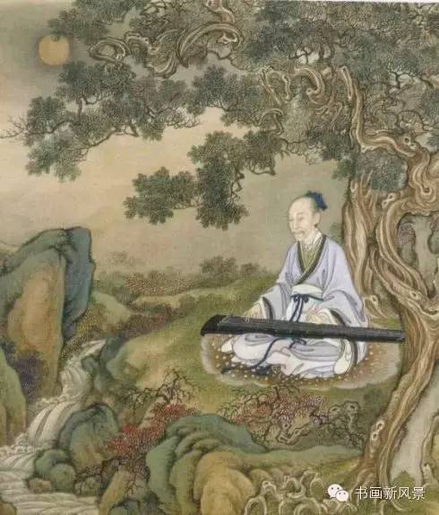 清《雍正月下听松抚琴图》北京故宫博物院藏