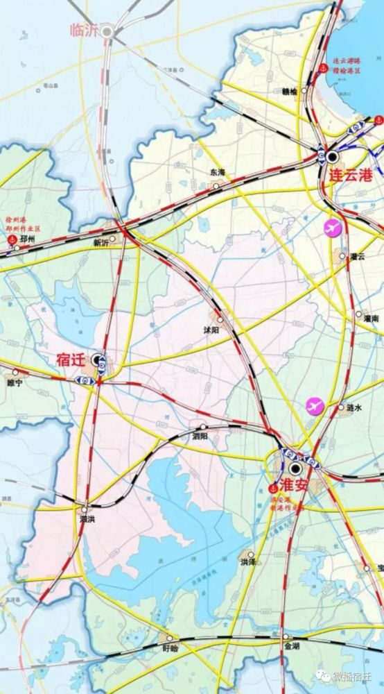 根据规划图,线路起自淮安东站, // 未来或将有4个机场 // // 1个港口