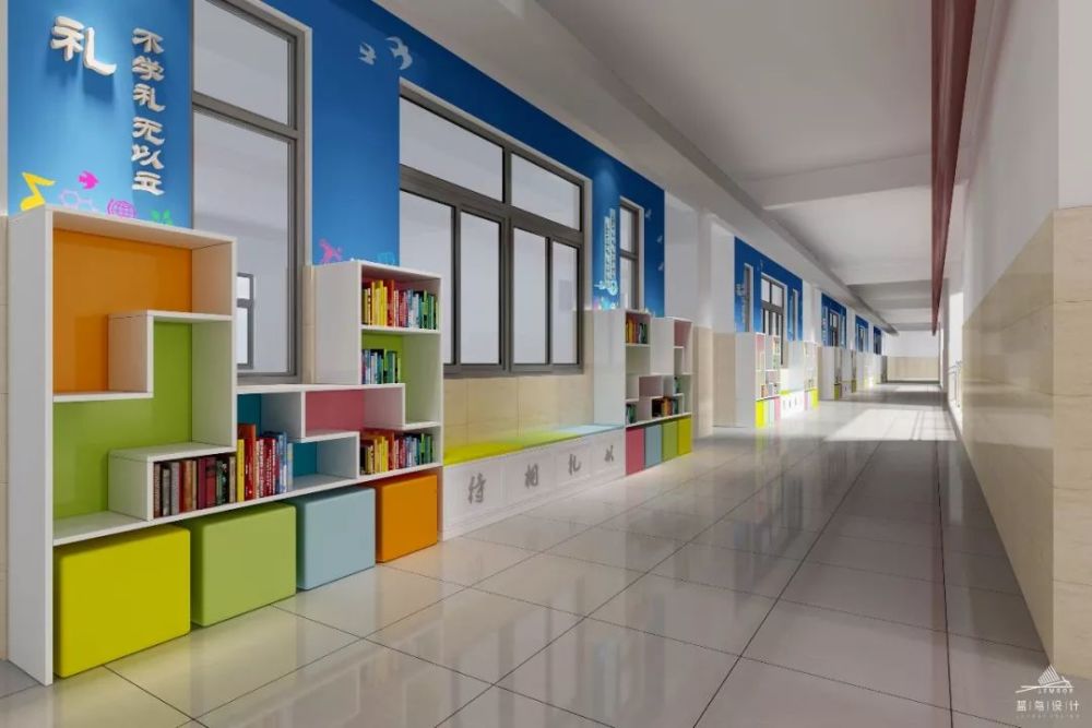 学校的门厅通常被我们视为是展示校园文化理念的空间,教室的长廊只是