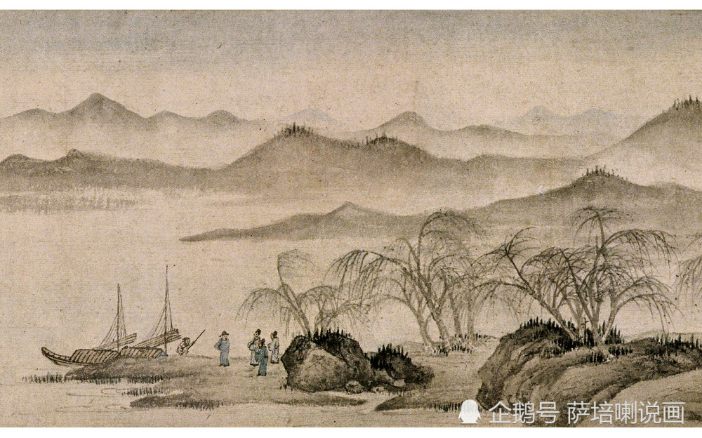 杨柳岸纵无晓风残月,惜别之情也动人,唐伯虎绘《金阊送别图》
