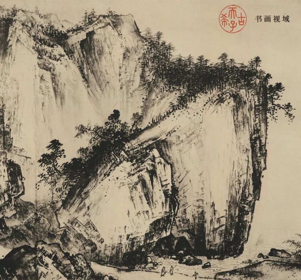 夏圭《溪山清远图》(局部) 南宋马远的《踏歌图》,也应用了斧劈皴,皴