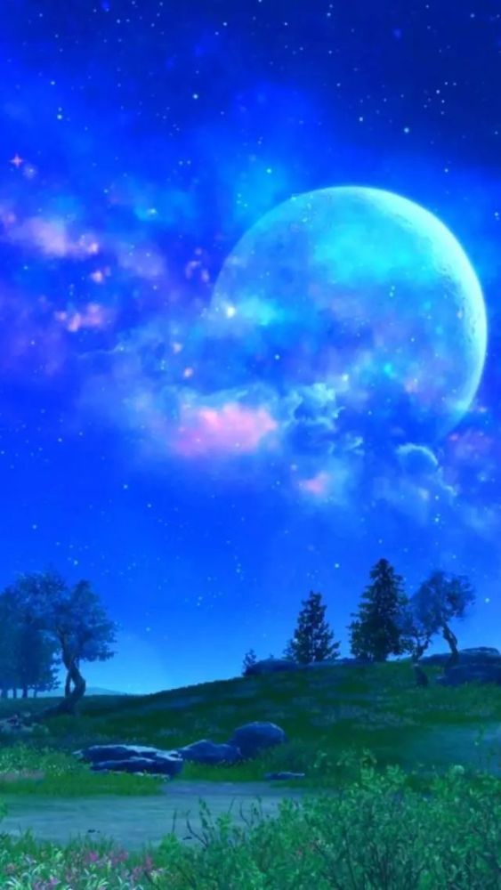 手机壁纸 夜色晴朗 有星月相伴