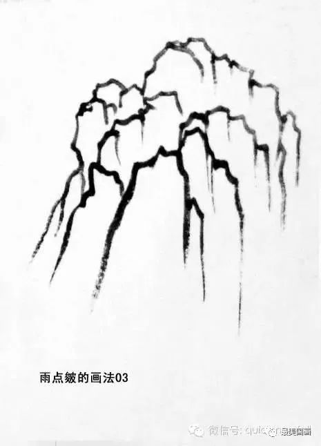 山的绘画步骤 画山起手先勾勒出山的轮廓脉络,要把一座山的正,侧,欹